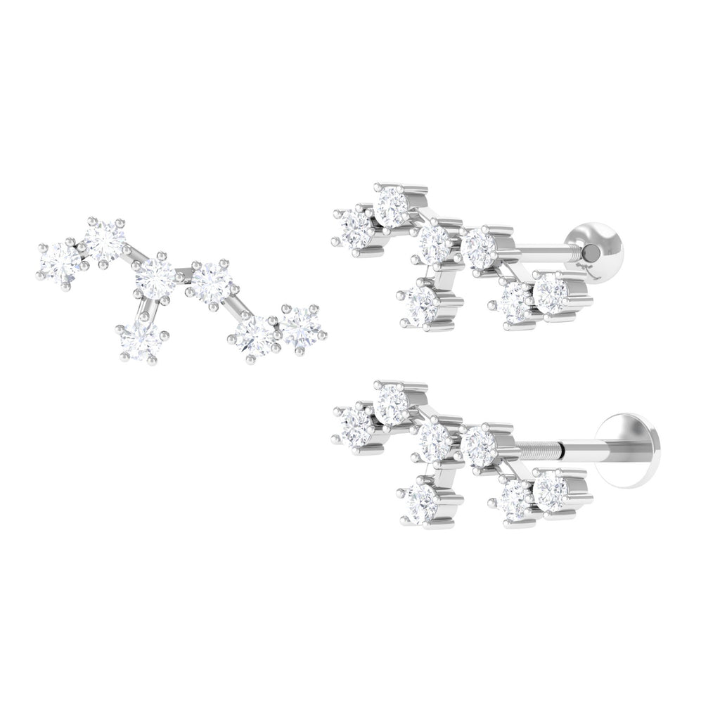 Certified Moissanite Leo Zodiac Ear Climber Earring Moissanite - ( D-VS1 ) - Color and Clarity - Rosec Jewels