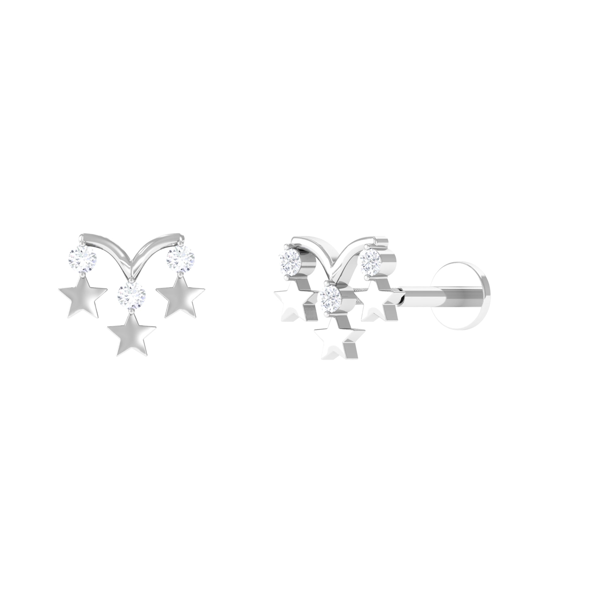 Natural Round Diamond Three Star Cartilage Earring Diamond - ( HI-SI ) - Color and Clarity - Rosec Jewels