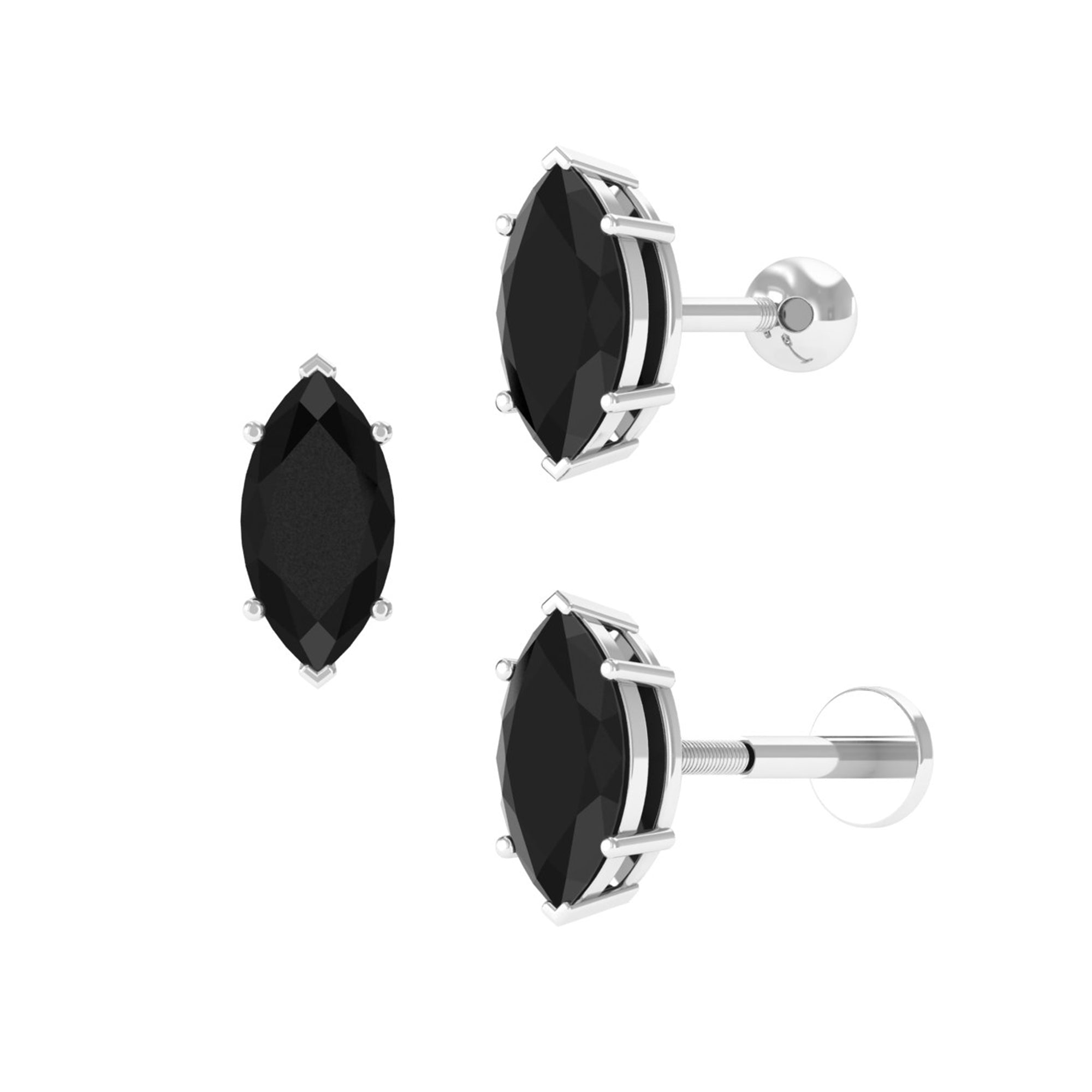 Marquise Black Spinel Simple Solitaire Cartilage Earring Black Spinel - ( AAA ) - Quality - Rosec Jewels