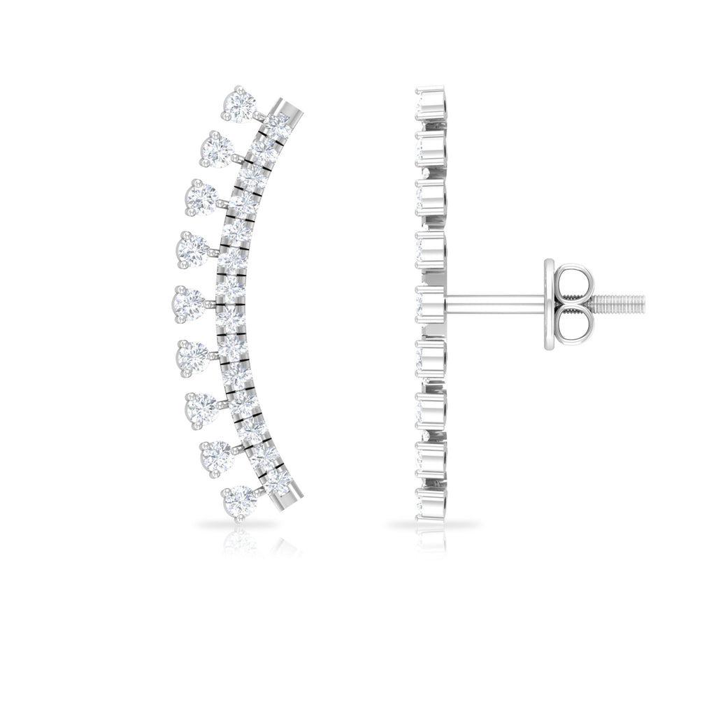 Unique Certified Moissanite Curved Crawler Earring Moissanite - ( D-VS1 ) - Color and Clarity - Rosec Jewels