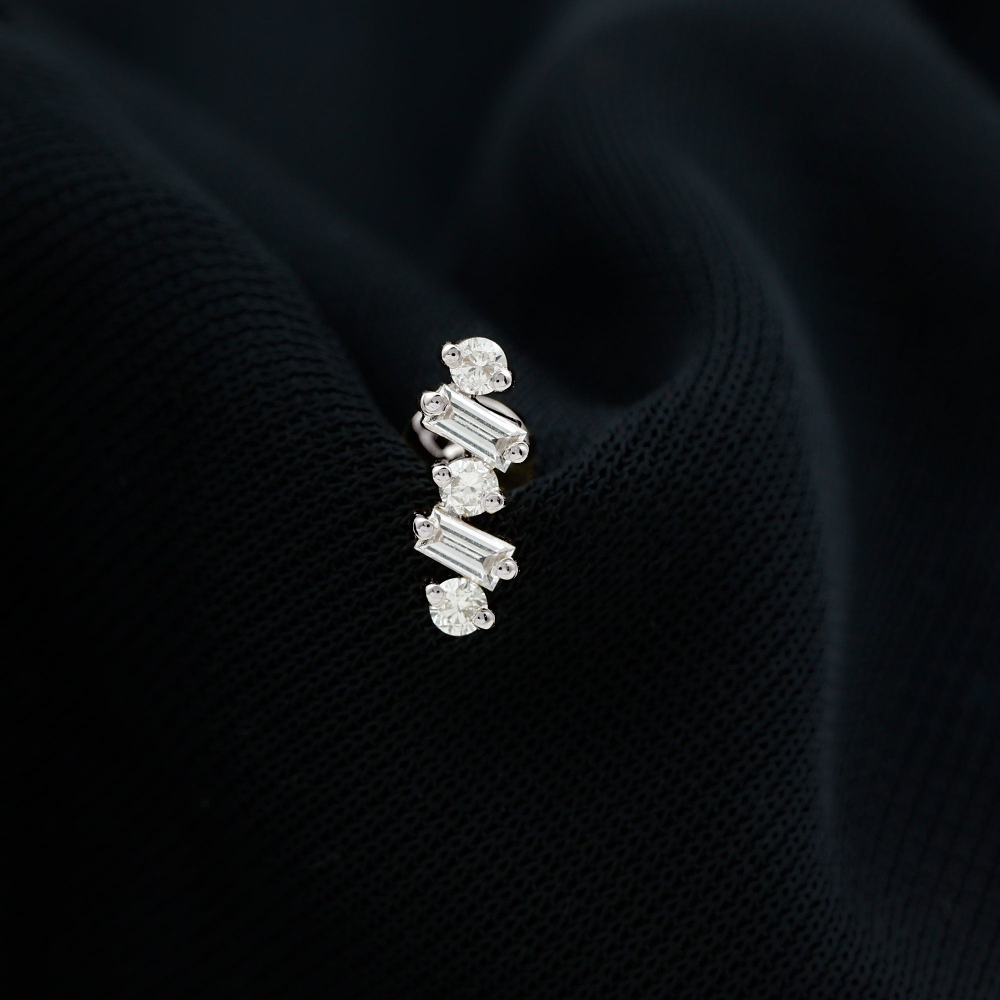 Baguette and Round Moissanite Ear Crawler Earring Moissanite - ( D-VS1 ) - Color and Clarity - Rosec Jewels