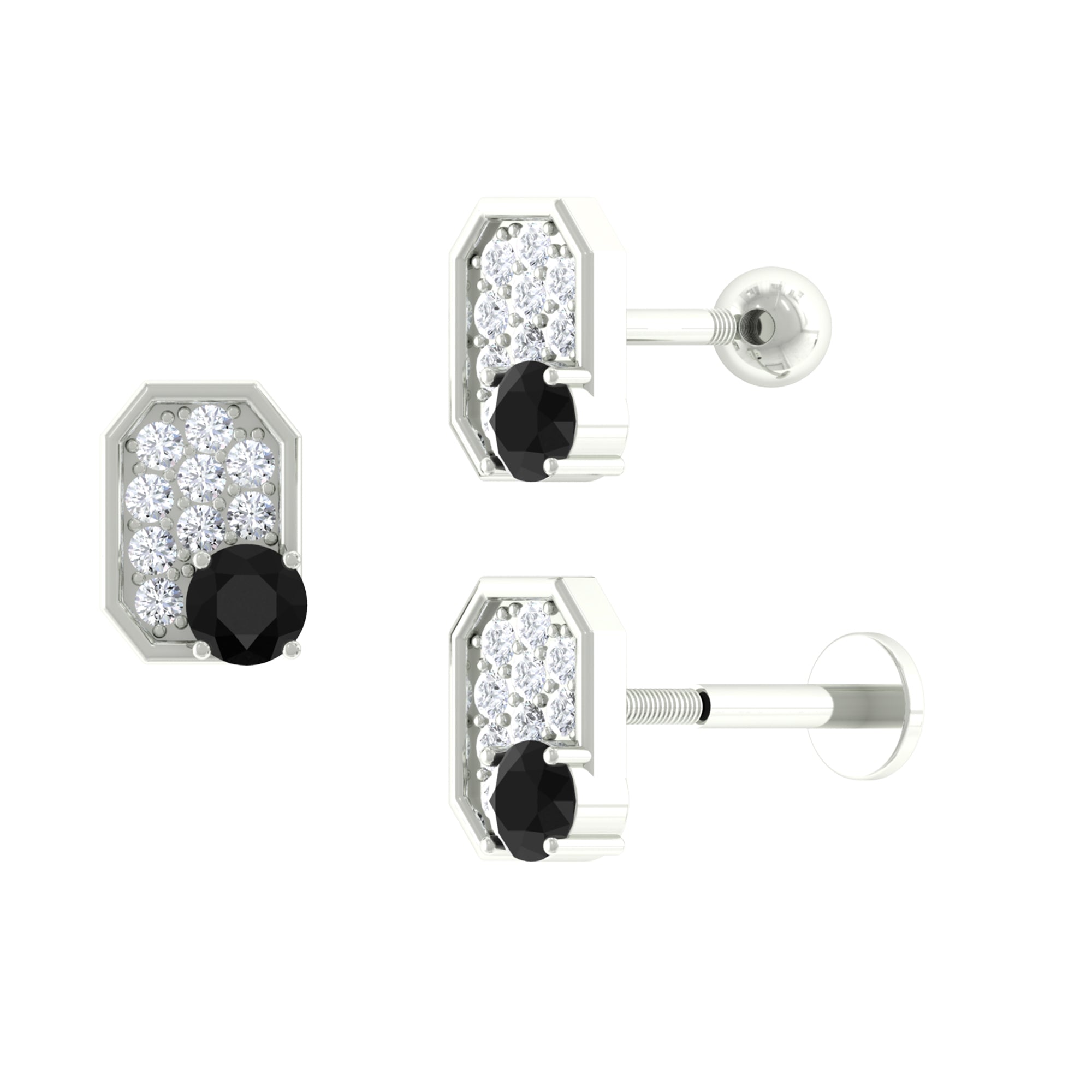 1/4 CT Black Onyx and Moissanite Octagon Cartilage Earring Black Onyx - ( AAA ) - Quality - Rosec Jewels