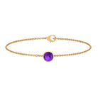 6 MM Bezel Set Amethyst Solitaire Gold Chain Bracelet Amethyst - ( AAA ) - Quality - Rosec Jewels