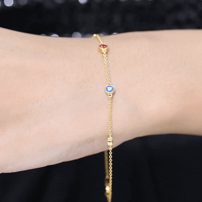 1/4 CT Bezel Set Fire Opal and Evil Eye Station Chain Bracelet with Lobster Clasp Fire Opal - ( AAA ) - Quality - Rosec Jewels