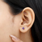 Amethyst Classic Solitaire Stud Earrings Amethyst - ( AAA ) - Quality - Rosec Jewels