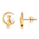 Cat Moon Stud Earrings for Women with Diamond Diamond - ( HI-SI ) - Color and Clarity - Rosec Jewels