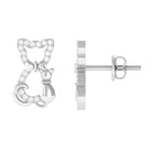 Cat Stud Earrings with Diamond Accent Diamond - ( HI-SI ) - Color and Clarity - Rosec Jewels