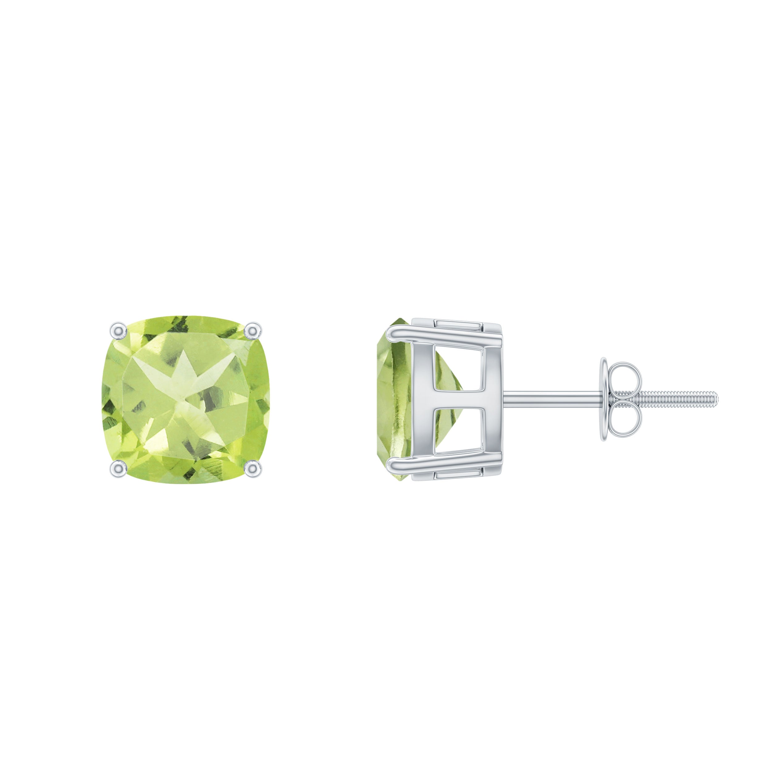 4.25 CT Cushion Cut Peridot Solitaire Stud Earrings in Silver Peridot - ( AAA ) - Quality 92.5 Sterling Silver - Rosec Jewels