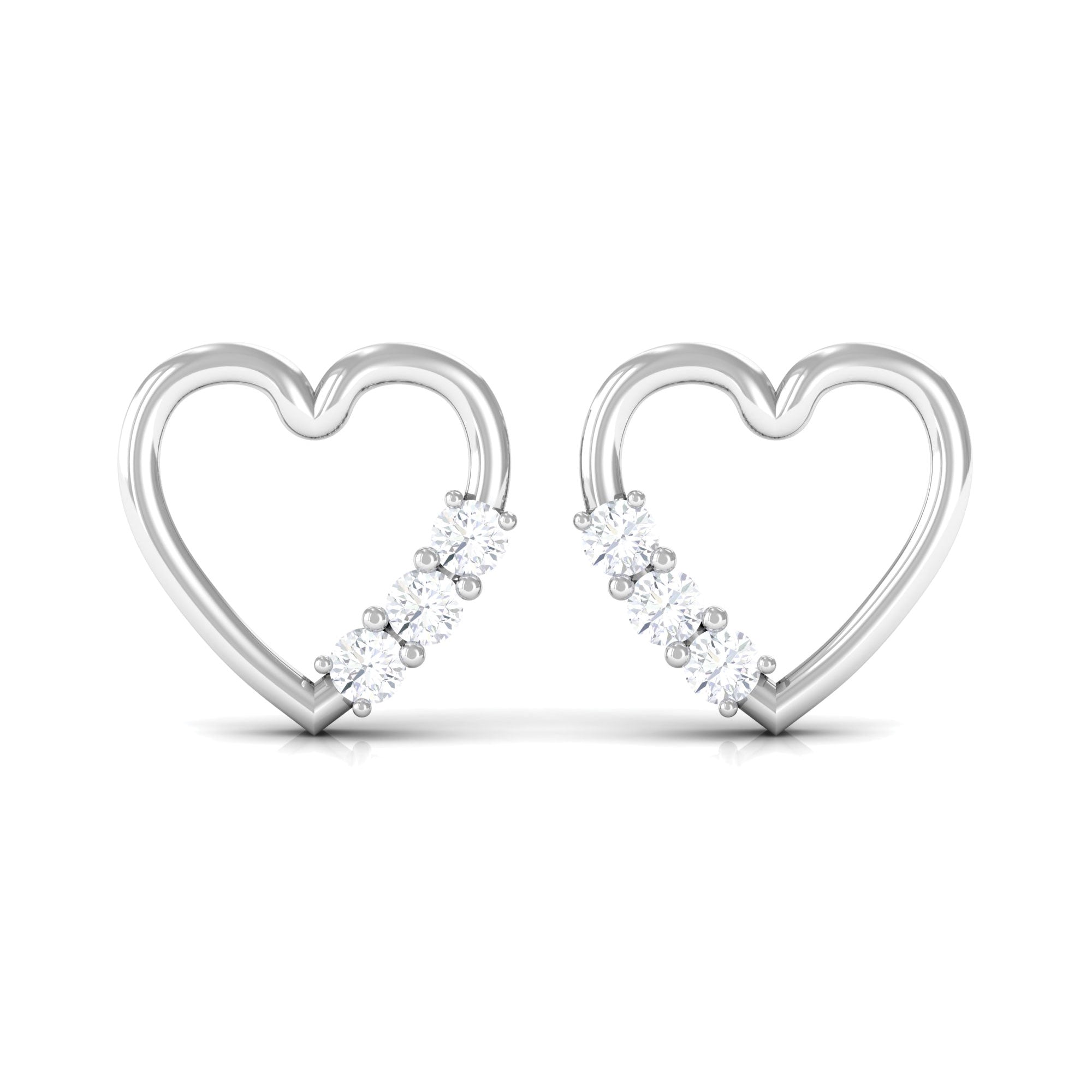 Three Stone Diamond Gold Heart Stud Earring for Women Diamond - ( HI-SI ) - Color and Clarity - Rosec Jewels