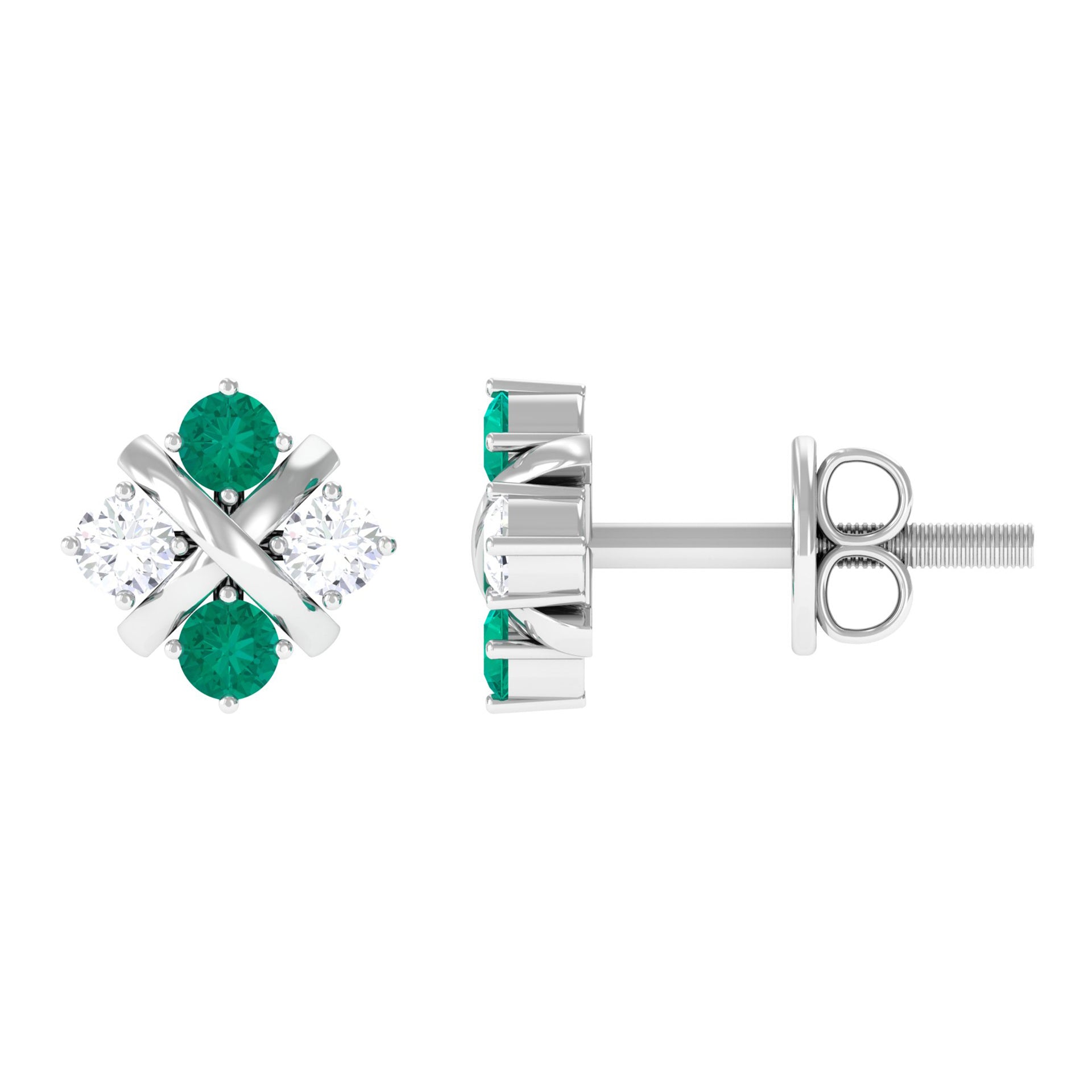 Real Emerald and Moissanite Stud Earrings Emerald - ( AAA ) - Quality - Rosec Jewels
