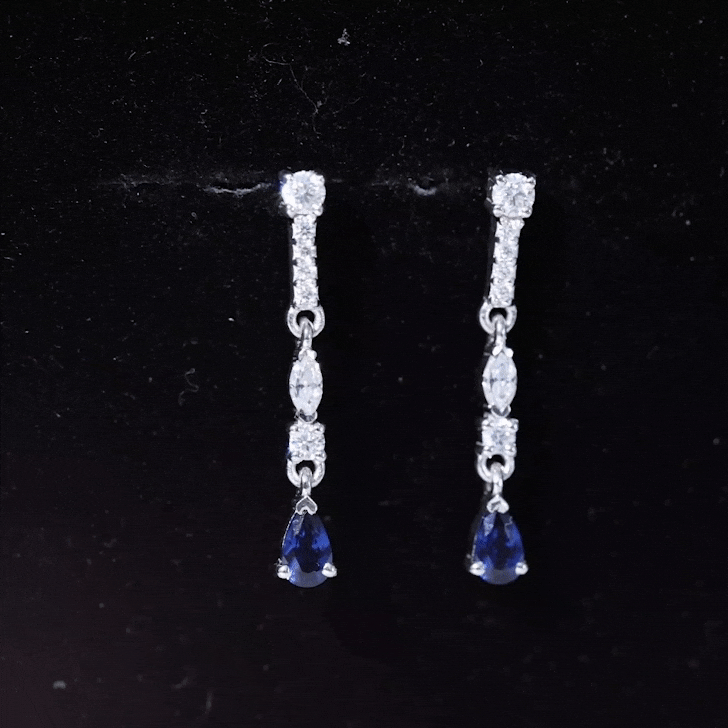 Pear Cut Created Blue Sapphire and Moissanite Long Dangle Earrings Lab Created Blue Sapphire - ( AAAA ) - Quality - Rosec Jewels