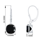 Cushion Cut Created Black Diamond Solitaire Drop Earrings with Lever Back Lab Created Black Diamond - ( AAAA ) - Quality - Rosec Jewels