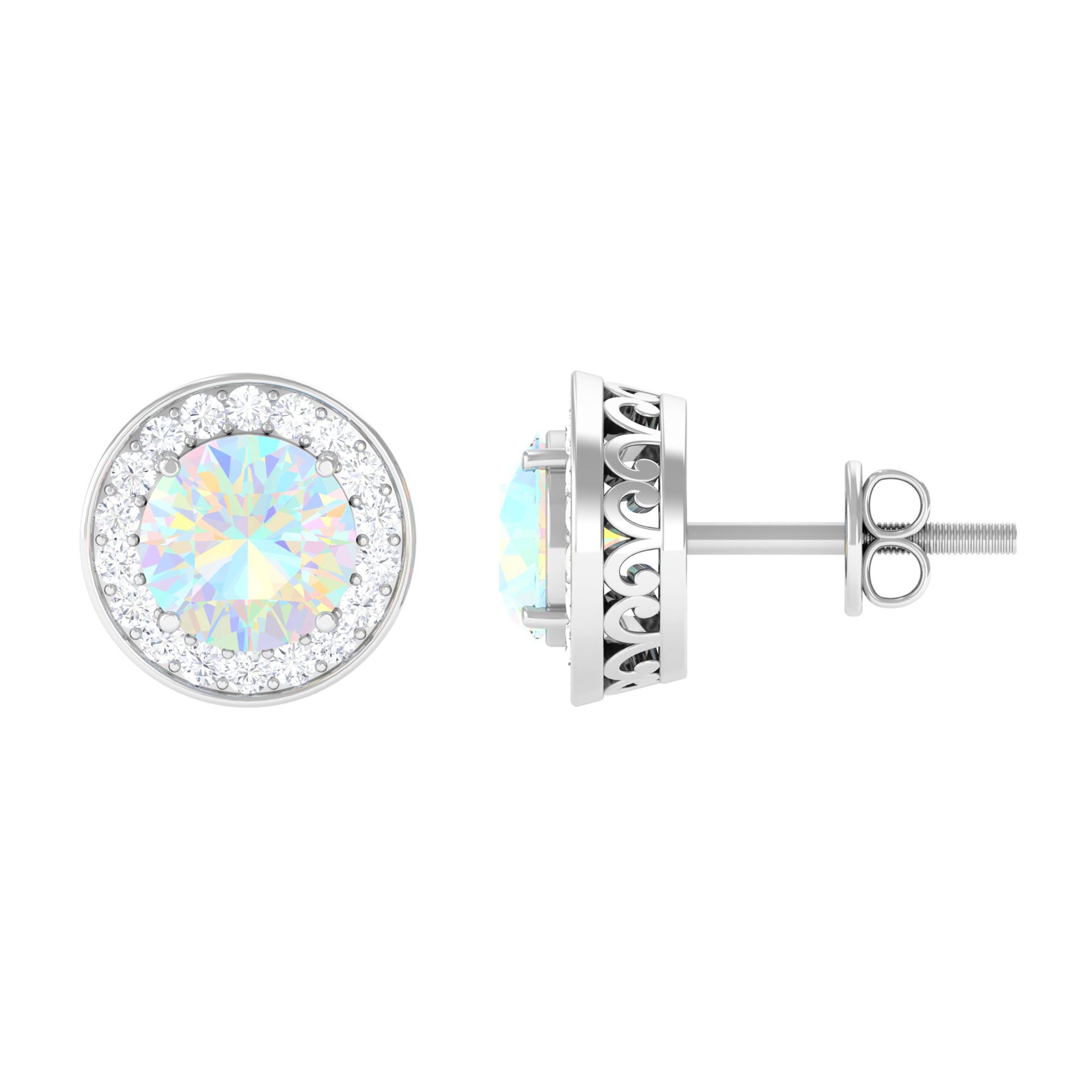 2.25 CT Classic Ethiopian Opal and Diamond Halo Stud Earrings Ethiopian Opal - ( AAA ) - Quality - Rosec Jewels