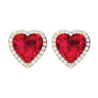 4.25 CT Heart Shape Created Ruby and Moissanite Stud Earrings Lab Created Ruby - ( AAAA ) - Quality 14K Yellow Gold - Rosec Jewels