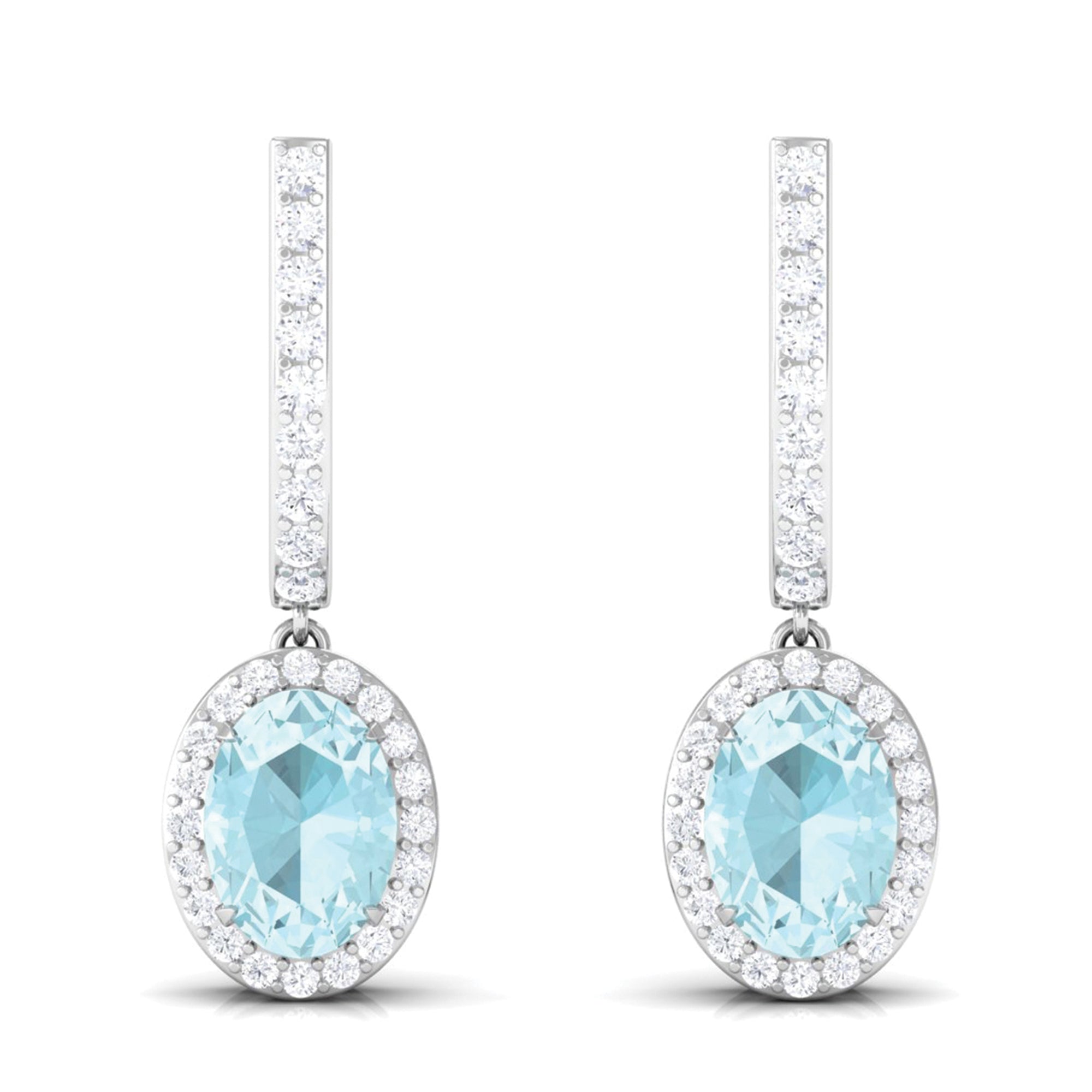 Oval Sky Blue Topaz Classic Hoop Drop Earrings with Diamond Accent Sky Blue Topaz - ( AAA ) - Quality - Rosec Jewels