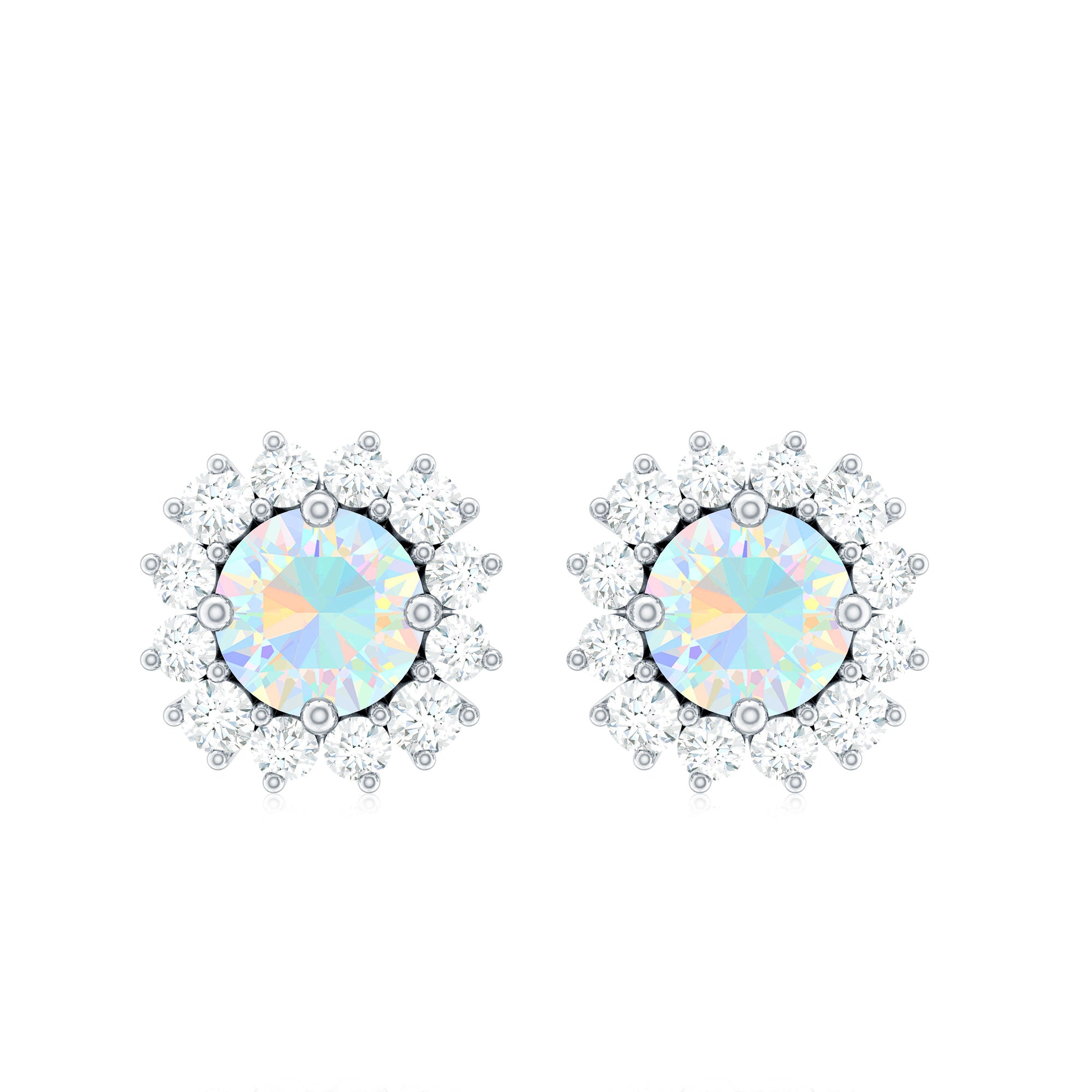 1 CT Ethiopian Opal and Diamond Halo Stud Earrings Ethiopian Opal - ( AAA ) - Quality - Rosec Jewels