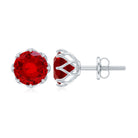 6 MM Decorative Created Ruby Solitaire Stud Earrings in Silver Lab Created Ruby - ( AAAA ) - Quality 92.5 Sterling Silver - Rosec Jewels