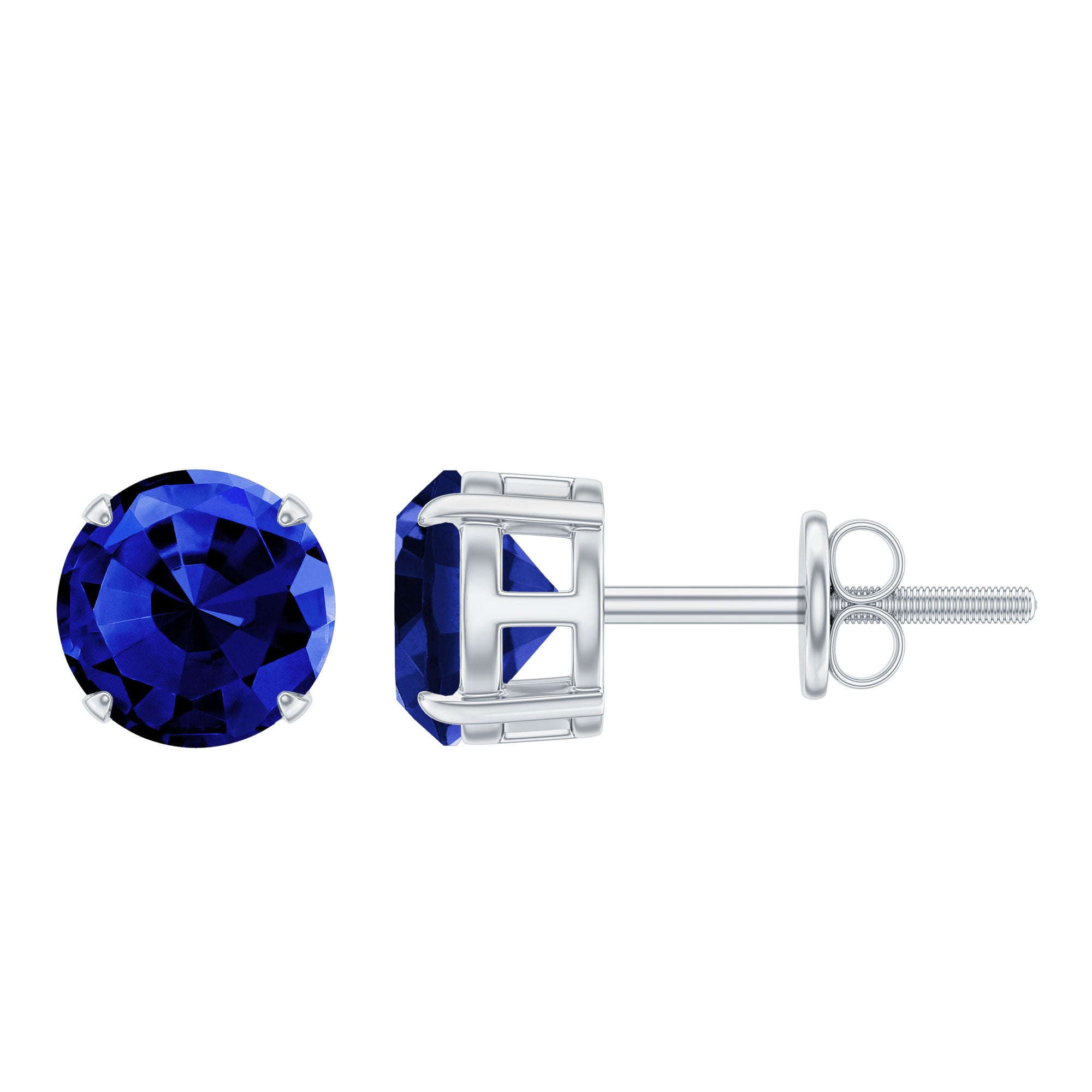 2 CT Solitaire Created Blue Sapphire Round Silver Stud Earrings in Claw Setting Lab Created Blue Sapphire - ( AAAA ) - Quality 92.5 Sterling Silver - Rosec Jewels