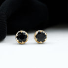 Lotus Basket Set Black Spinel Solitaire Stud Earrings with Diamond Accent Black Spinel - ( AAA ) - Quality - Rosec Jewels