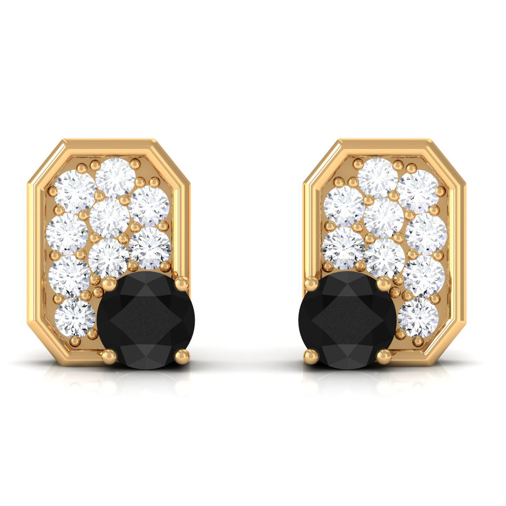 Classic Black Onyx and Diamond Octagon Stud Earrings Black Onyx - ( AAA ) - Quality - Rosec Jewels