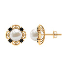 6.75 CT Vintage Stud Earrings with Freshwater Pearl and Black Onyx Freshwater Pearl - ( AAA ) - Quality - Rosec Jewels