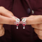 Ruby and Diamond Drop Dangle Earrings Ruby - ( AAA ) - Quality - Rosec Jewels
