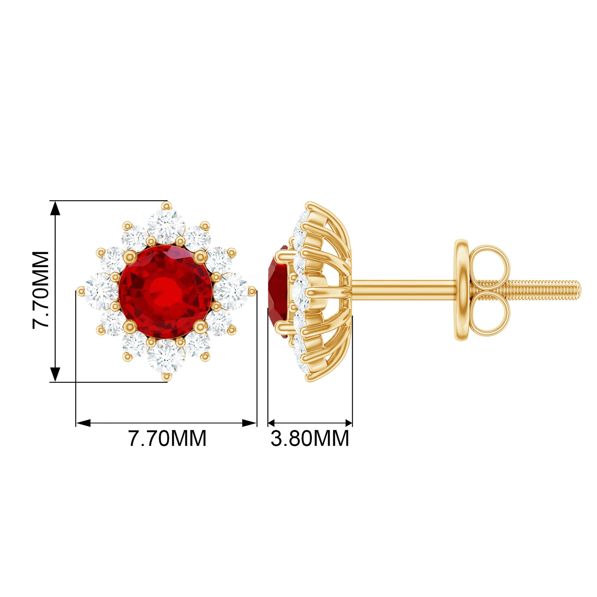 1.25 CT Created Ruby Classic Stud Earrings with Diamond Halo Lab Created Ruby - ( AAAA ) - Quality - Rosec Jewels
