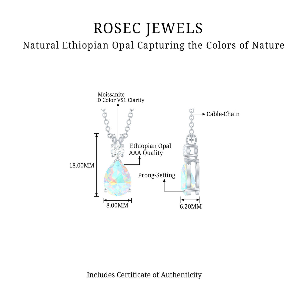 Rosec Jewels-Simple Ethiopian Opal Teardrop Pendant with Moissanite