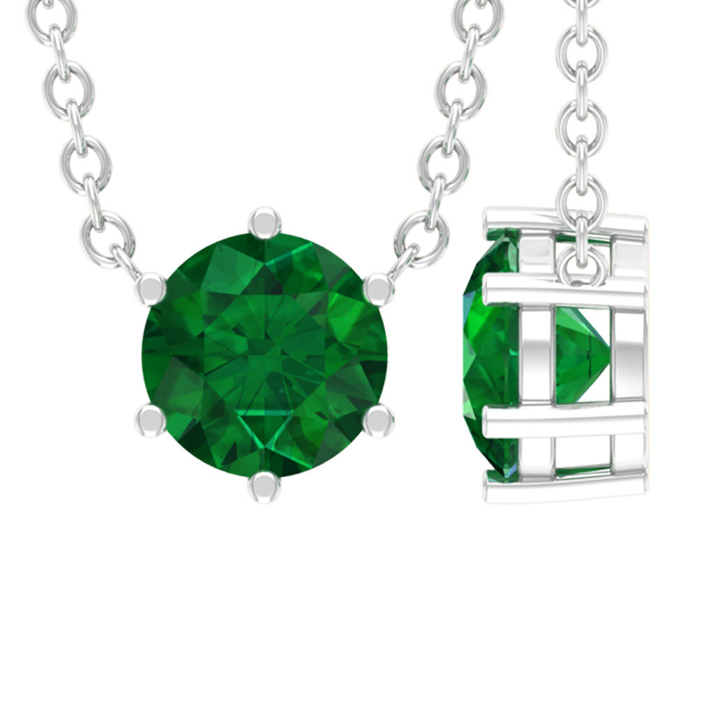 5 MM Round Cut Solitaire Emerald Necklace in 6 Prong Setting Emerald - ( AAA ) - Quality - Rosec Jewels