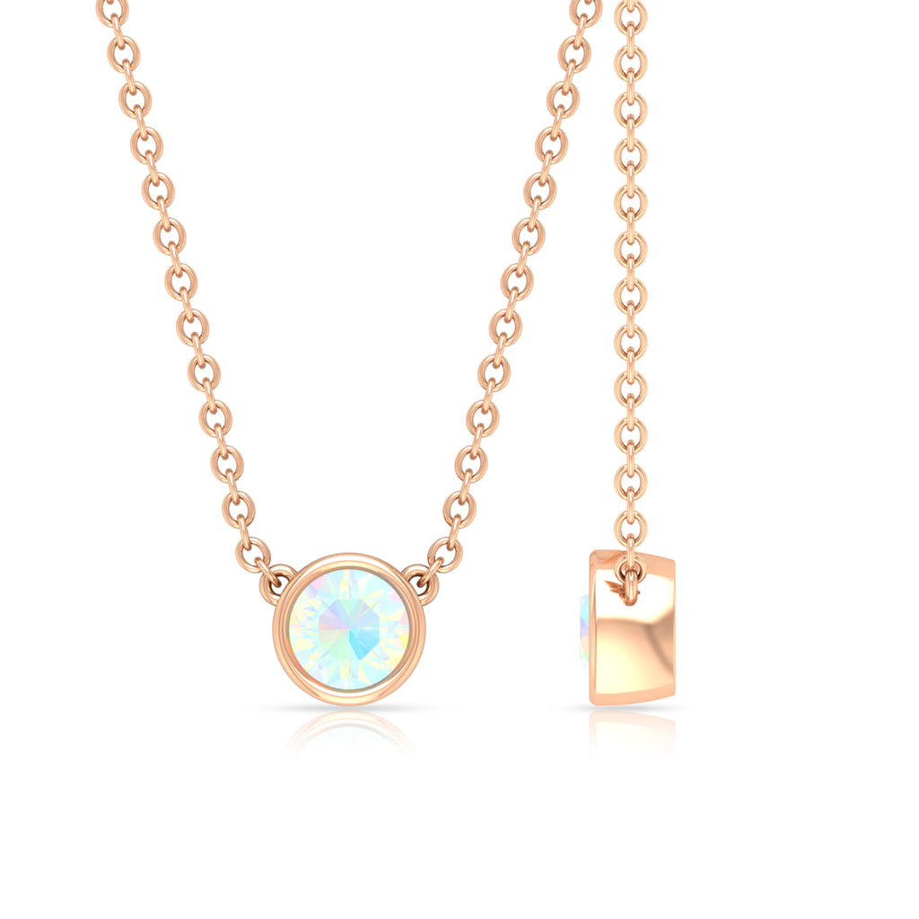 4 MM Round Shape Ethiopian Opal Solitaire Necklace in Bezel Setting Ethiopian Opal - ( AAA ) - Quality - Rosec Jewels