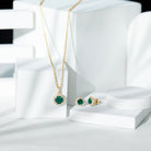 4.75 CT Classic Created Emerald Halo Jewelry Set with Zircon Lab Created Emerald - ( AAAA ) - Quality - Rosec Jewels