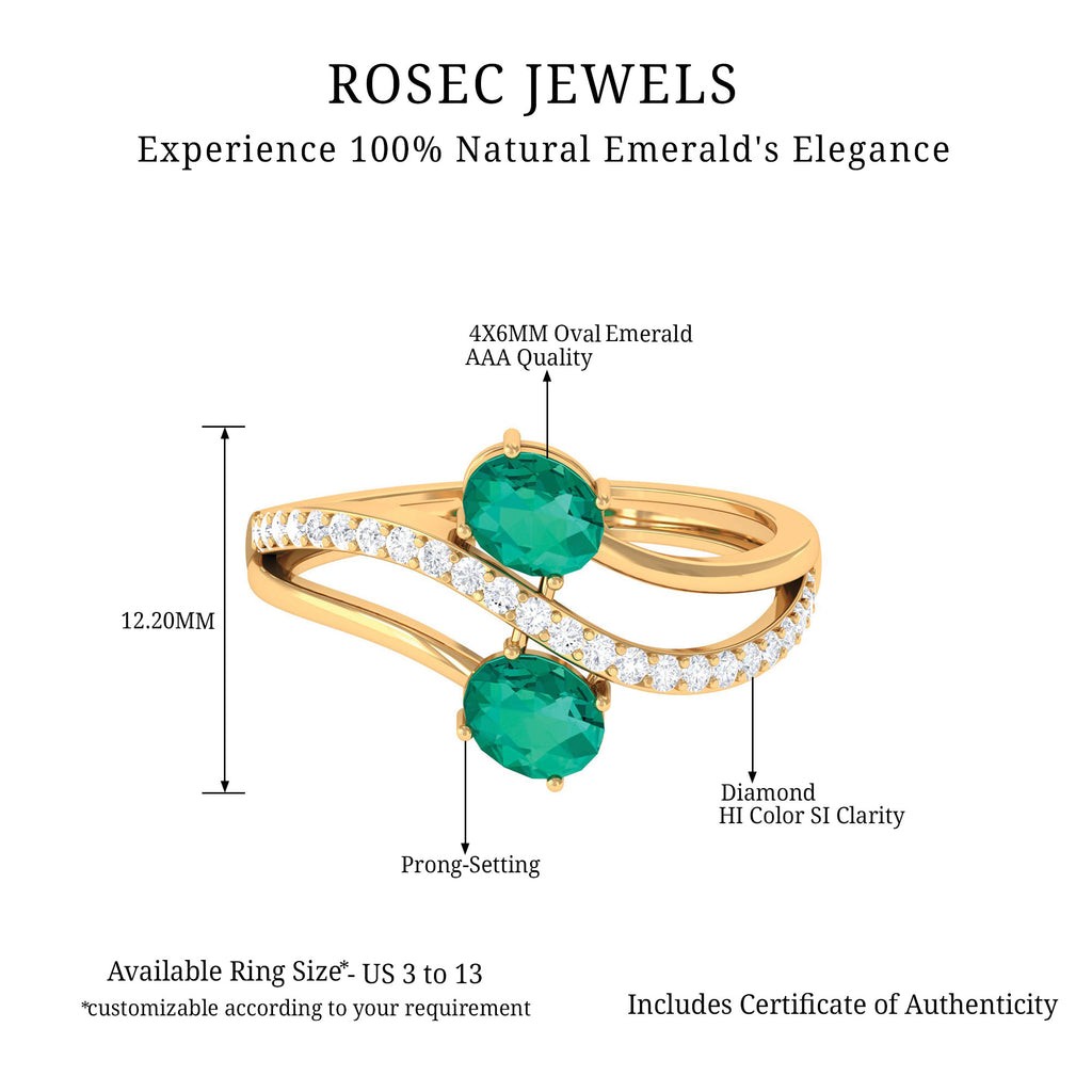 1 CT Two Stone Bypass Emerald Engagement Ring with Diamond Emerald - ( AAA ) - Quality - Rosec Jewels