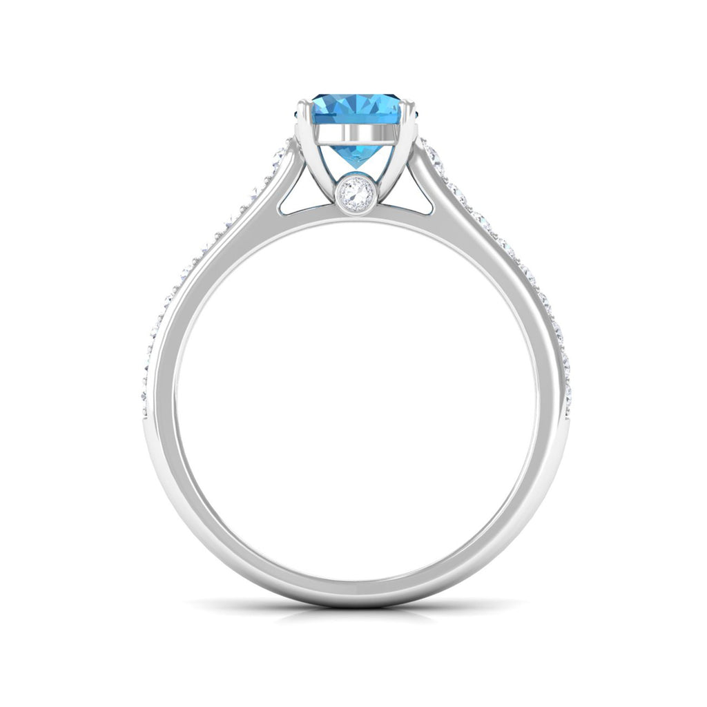 Cathedral Swiss Blue Topaz Engagement Ring with Diamond Swiss Blue Topaz - ( AAA ) - Quality - Rosec Jewels