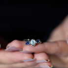 Solitaire Ethiopian Opal Minimal Promise Ring with Blue Sapphire Ethiopian Opal - ( AAA ) - Quality - Rosec Jewels