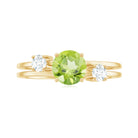 1 CT Peridot Solitaire Double Band Ring with Diamond Stones Peridot - ( AAA ) - Quality - Rosec Jewels