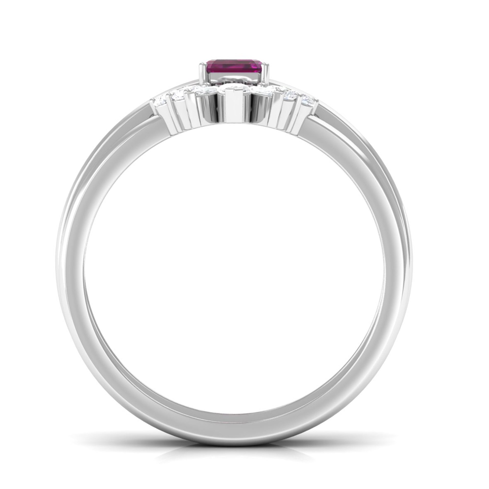 1 CT Emerald Cut Rhodolite Wedding Ring Set with Diamond Rhodolite - ( AAA ) - Quality - Rosec Jewels