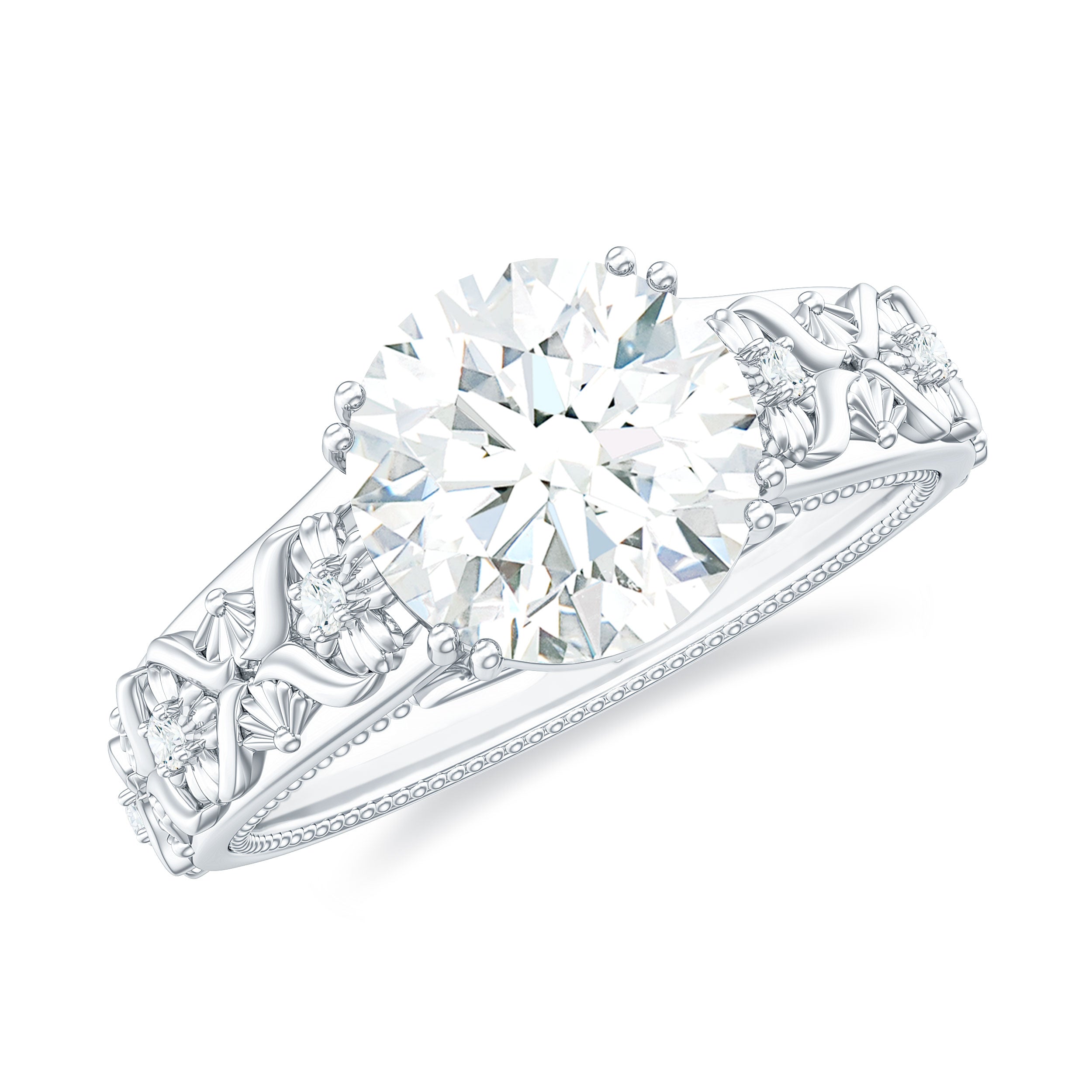 2.25 CT Solitaire Moissanite Gold Flower Engagement Ring Moissanite - ( D-VS1 ) - Color and Clarity - Rosec Jewels