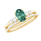 1.50 CT Created Green Sapphire and Diamond Ring Set Lab Created Green Sapphire - ( AAAA ) - Quality - Rosec Jewels