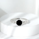 Cushion Black Onyx Split Shank Engagement Ring with Diamond Black Onyx - ( AAA ) - Quality - Rosec Jewels