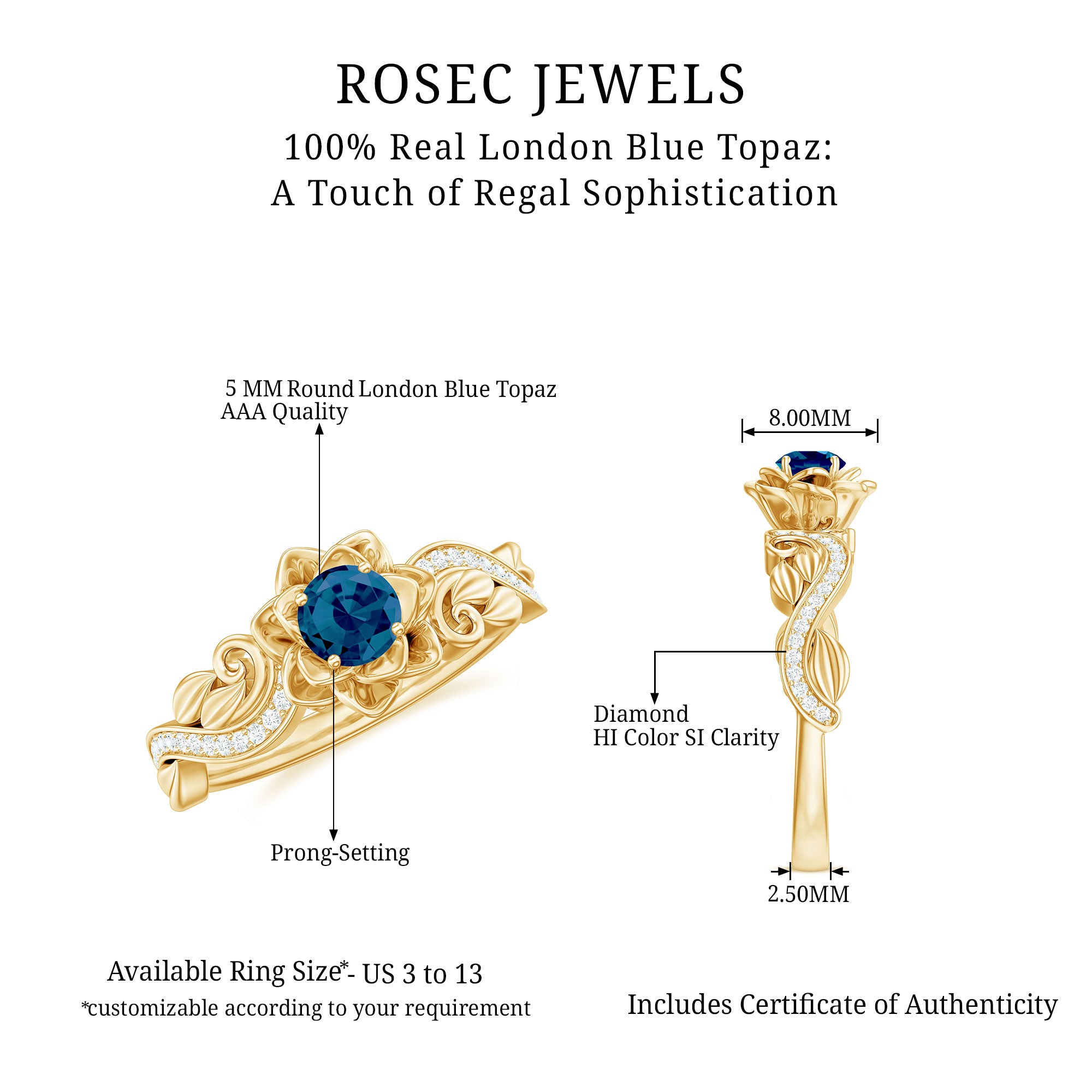 Flower Inspired London Blue Topaz and Diamond Engagement Ring London Blue Topaz - ( AAA ) - Quality - Rosec Jewels
