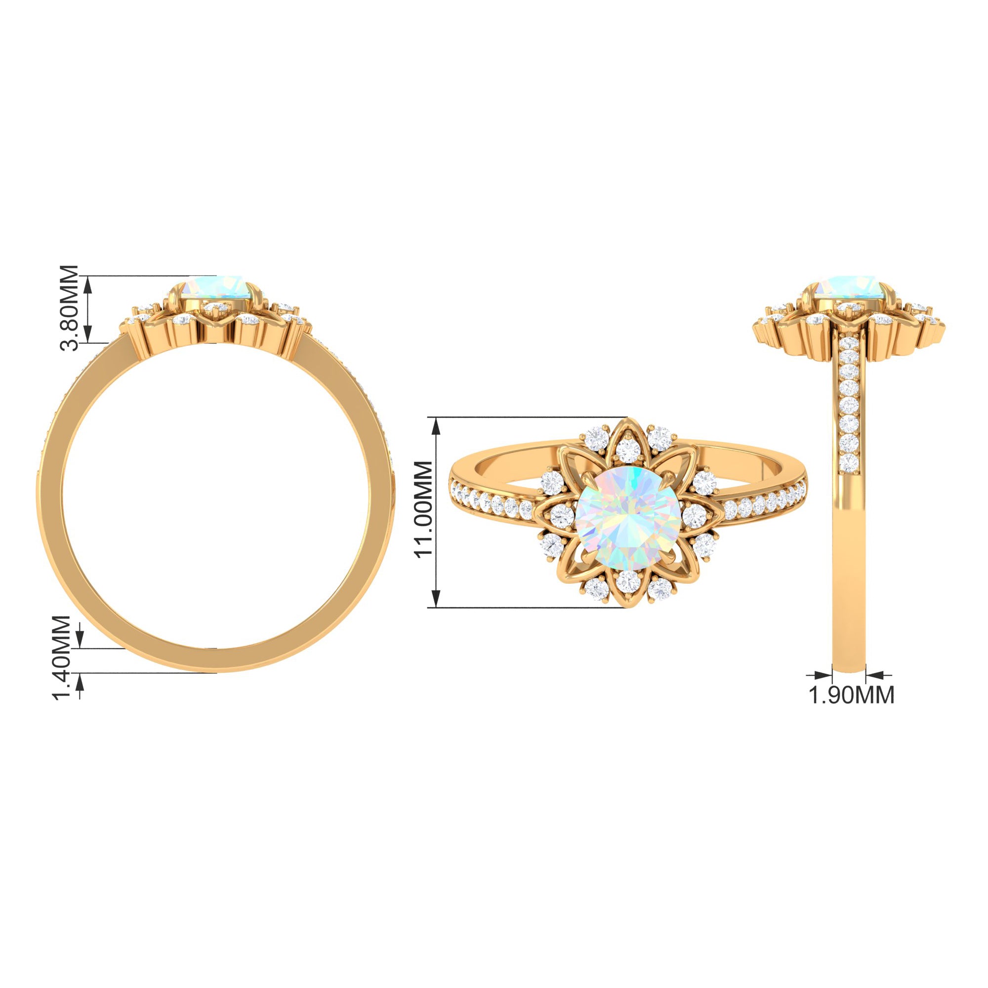 Real Ethiopian Opal Flower Engagement Ring with Diamond Accent Ethiopian Opal - ( AAA ) - Quality - Rosec Jewels
