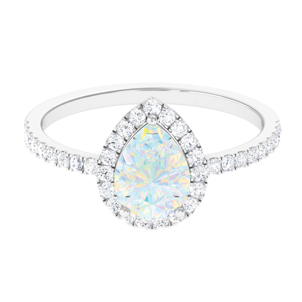 Rosec Jewels-Pear Shaped Ethiopian Opal Halo Engagement Ring with Diamond