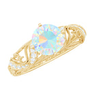 Round Ethiopian Opal Vintage Inspired Engagement Ring with Diamond Ethiopian Opal - ( AAA ) - Quality - Rosec Jewels
