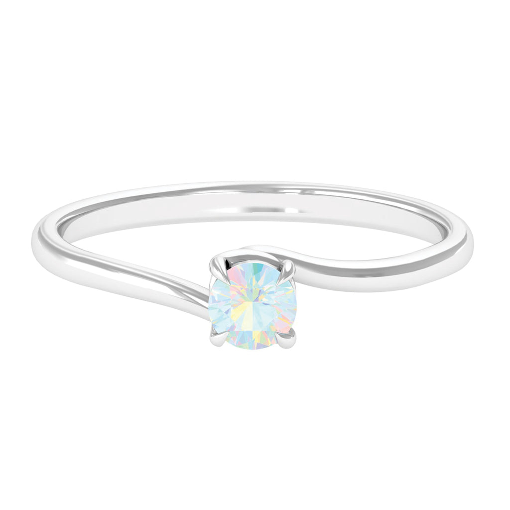 Round Cut Solitaire Ethiopian Opal Bypass Promise Ring Ethiopian Opal - ( AAA ) - Quality - Rosec Jewels
