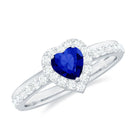Lab Grown Blue Sapphire Heart Engagement Ring with Diamond Halo Lab Created Blue Sapphire - ( AAAA ) - Quality - Rosec Jewels