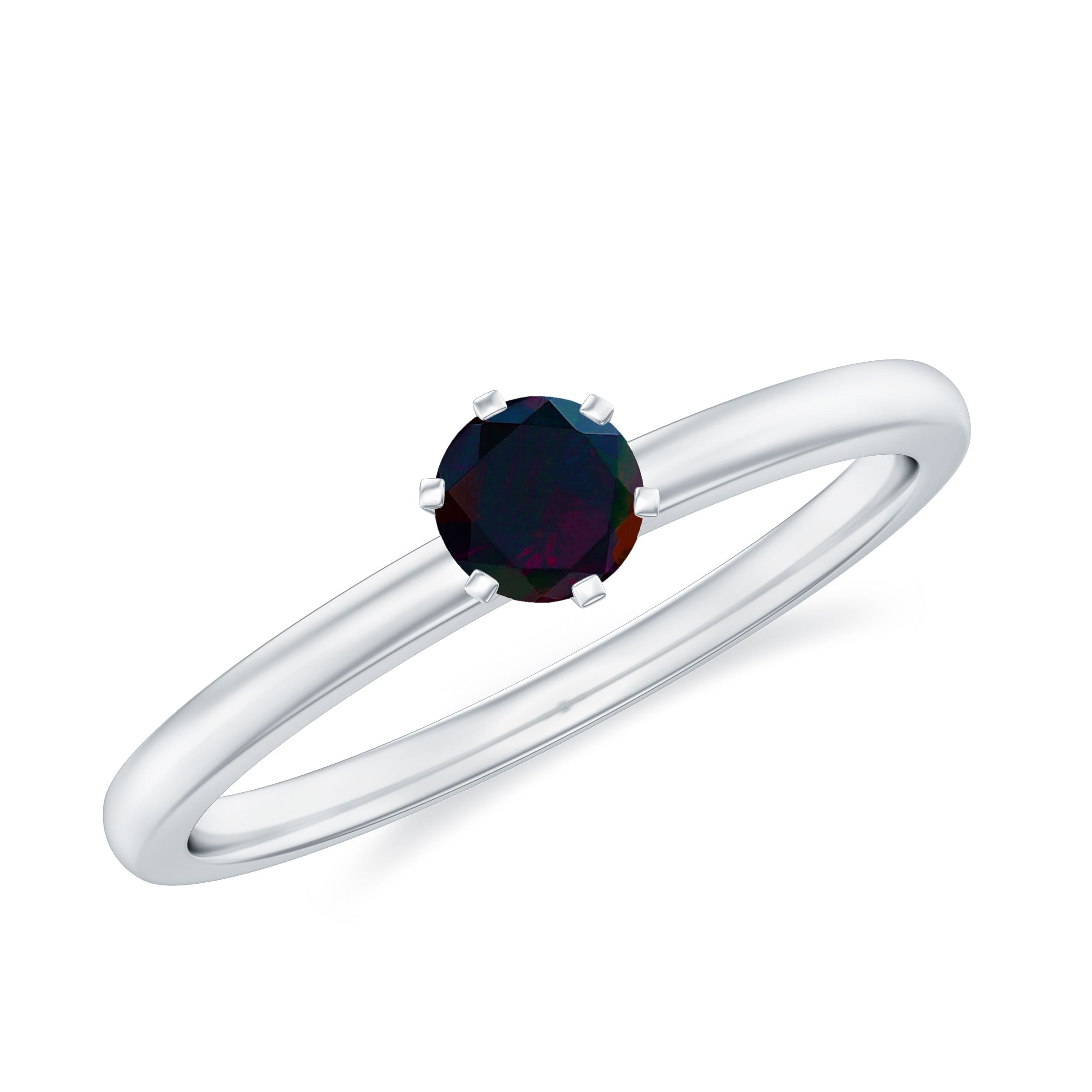 Minimal Black Opal Solitaire Promise Ring in Gold Black Opal - ( AAA ) - Quality 92.5 Sterling Silver 5 - Rosec Jewels