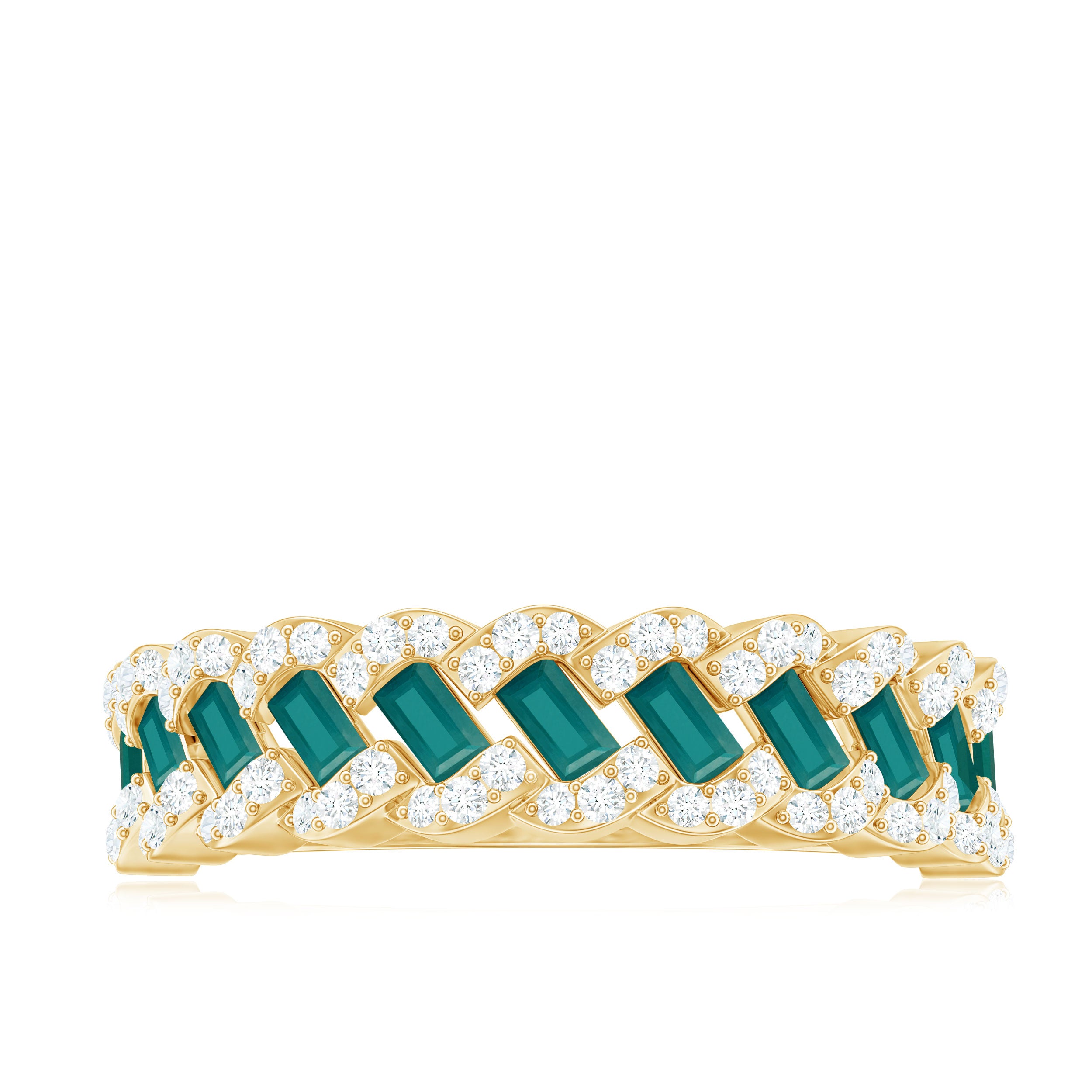 Baguette Emerald and Diamond Braided Half Eternity Band Ring Emerald - ( AAA ) - Quality - Rosec Jewels