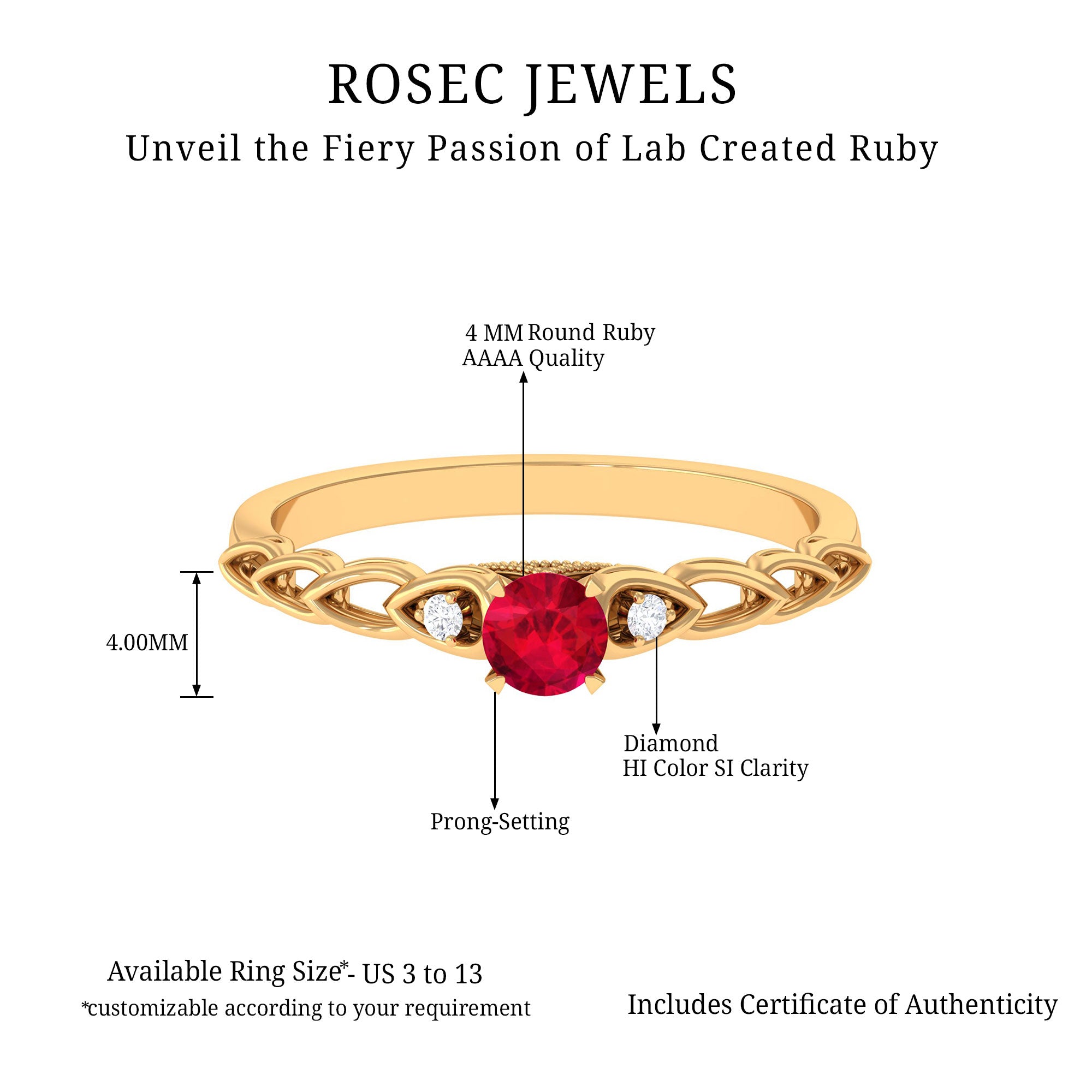 Lab Grown Ruby Designer Promise Ring with Diamond Lab Created Ruby - ( AAAA ) - Quality - Rosec Jewels