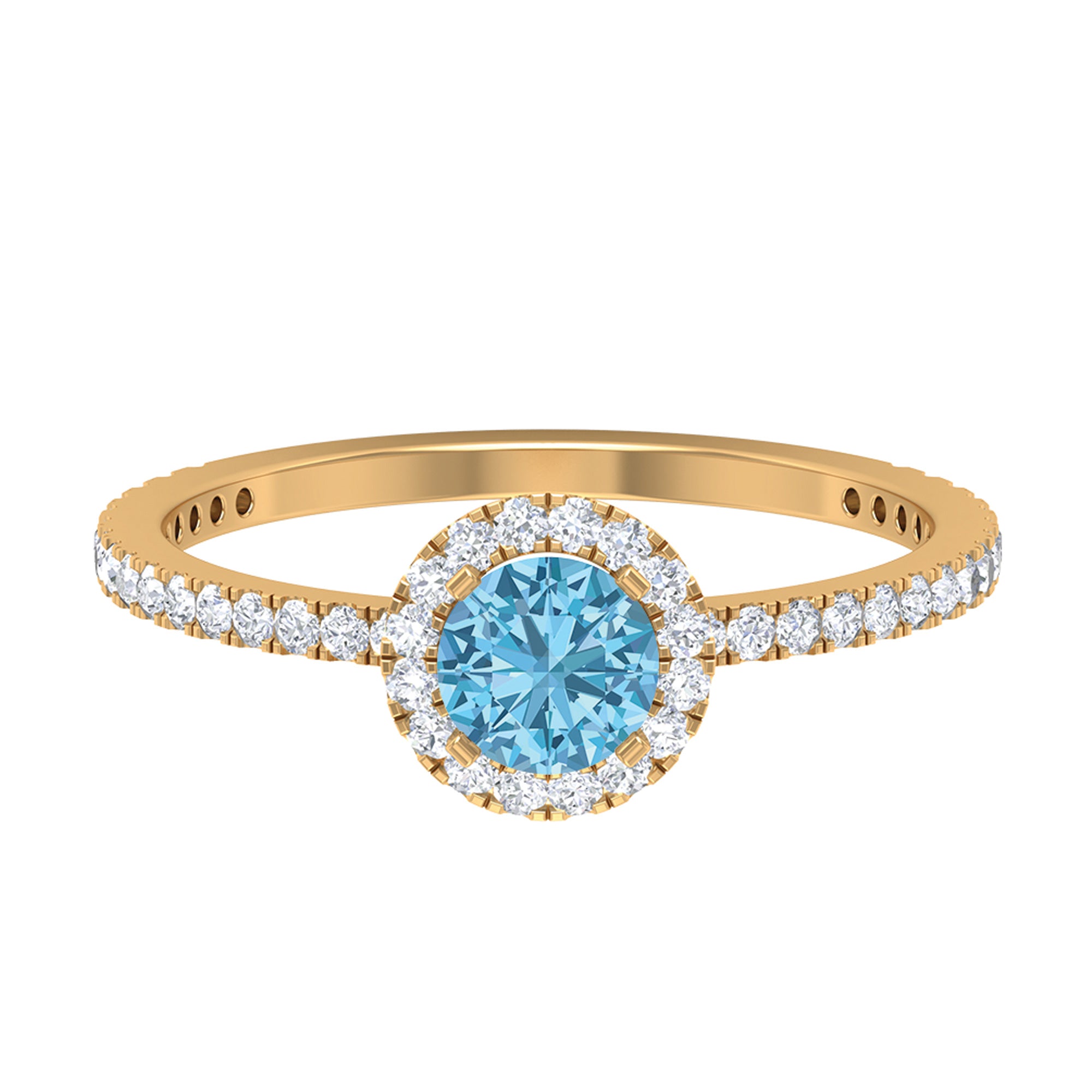 Minimal Blue Aquamarine Ring with Diamond Accent Aquamarine - ( AAA ) - Quality - Rosec Jewels
