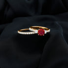 Classic Created Ruby Bridal Ring Set with Moissanite in Gold Lab Created Ruby - ( AAAA ) - Quality - Rosec Jewels